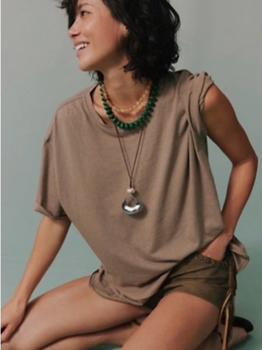 Free People Relaxed Short Sleeve Tee in Taupe